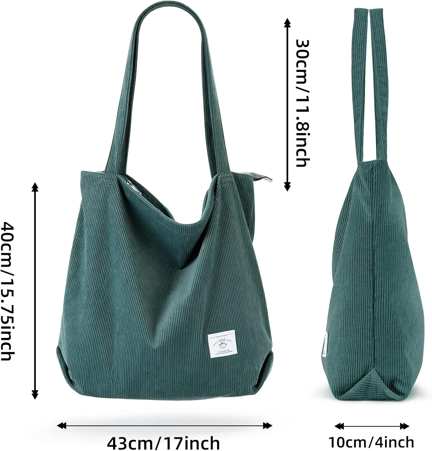 KALIDI Women Corduroy Tote Bag Zipper Casual Tote's Handbag Big Capacity Shoulder Bag with Pockets