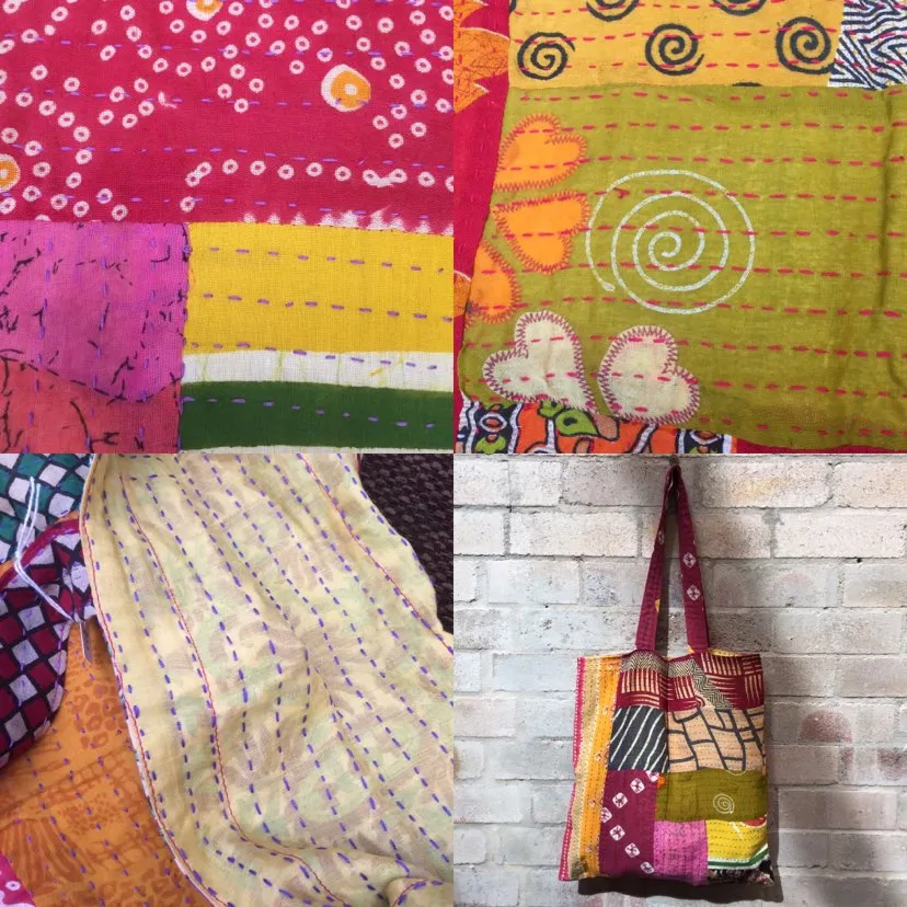 Kantha patchwork cotton carry bag