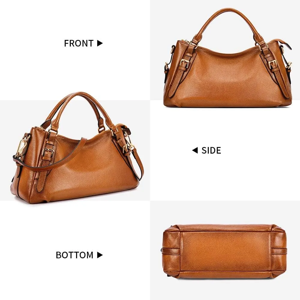 Kattee Women's Soft Genuine Leather Satchel Purses Top Handle Crossbody Bags Ladies Designer Medium Size Hobo Handbags