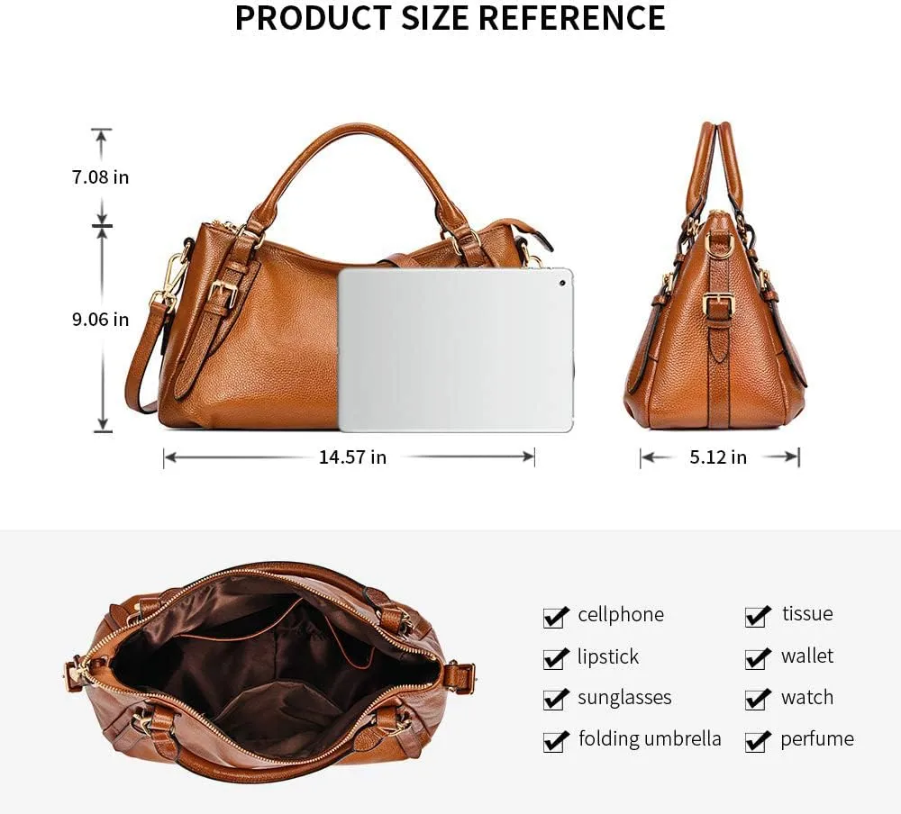 Kattee Women's Soft Genuine Leather Satchel Purses Top Handle Crossbody Bags Ladies Designer Medium Size Hobo Handbags