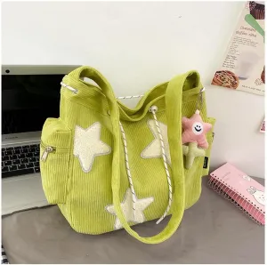 Kawaii Shoulder Bag Crossbody Bags For Women with Cute Accessories Large Tote Bag Casual Handbags Star Pattern