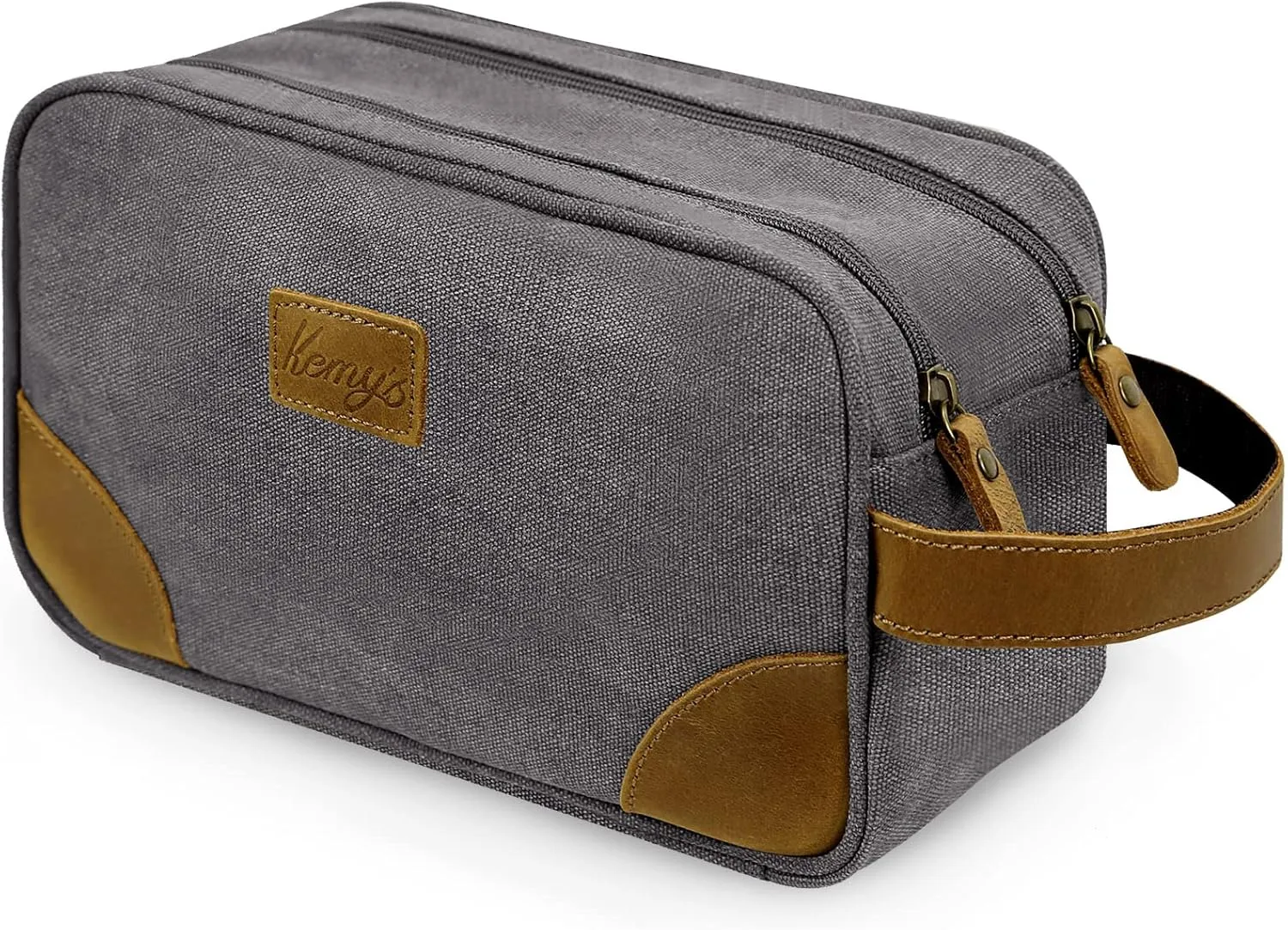 Kemy's Toiletry Bag for Men, Travel Toiletries Organizer Bags with Water Resistant Canvas Leather Dopp Kit Shaving Bag for Toiletries Accessories