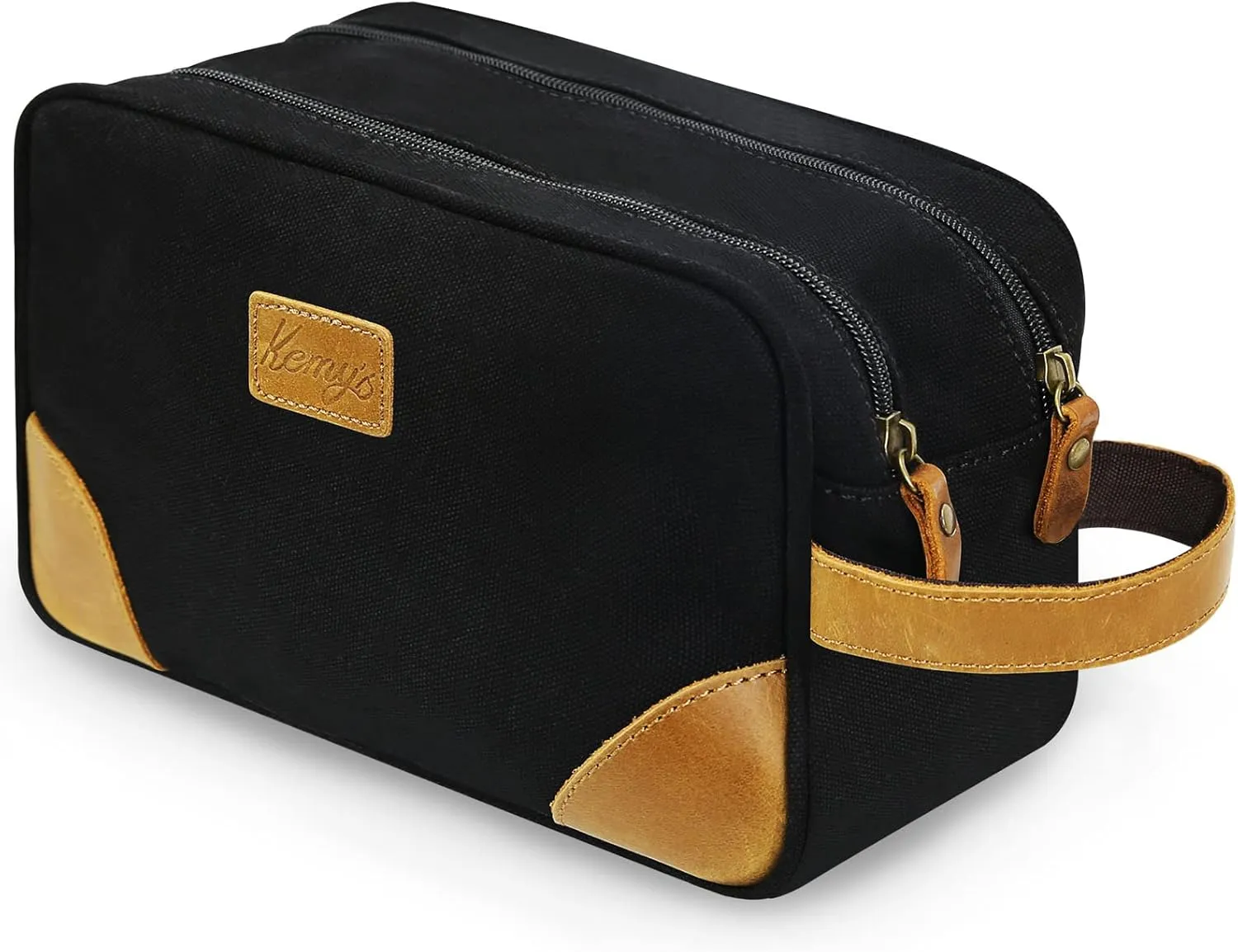 Kemy's Toiletry Bag for Men, Travel Toiletries Organizer Bags with Water Resistant Canvas Leather Dopp Kit Shaving Bag for Toiletries Accessories