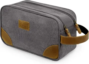 Kemy's Toiletry Bag for Men, Travel Toiletries Organizer Bags with Water Resistant Canvas Leather Dopp Kit Shaving Bag for Toiletries Accessories