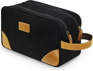 Kemy's Toiletry Bag for Men, Travel Toiletries Organizer Bags with Water Resistant Canvas Leather Dopp Kit Shaving Bag for Toiletries Accessories