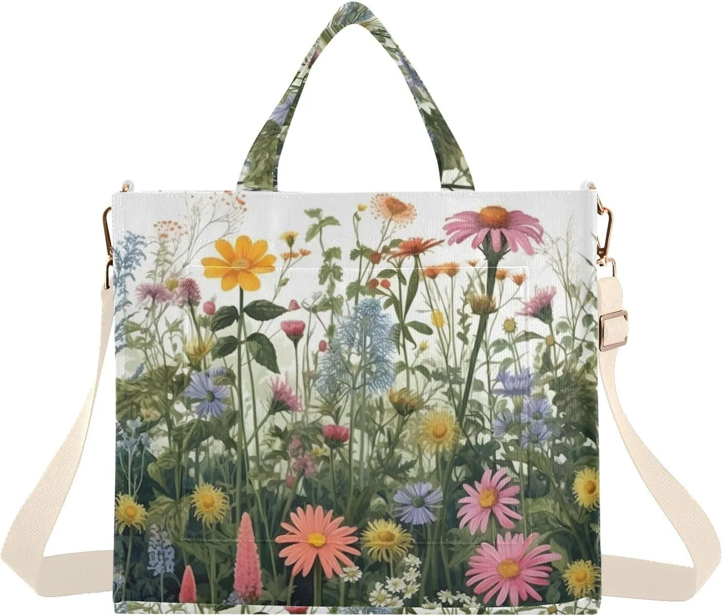 Kigai Herbs and Wildflowers Corduroy Tote Bag for Women Hobo Crossbody Bag Purse Stylish Shoulder Handbag Messenger Bags, S