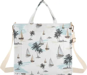 Kigai Palm Tree Sailboats Corduroy Tote Bag for Women Hobo Crossbody Bag Purse Stylish Shoulder Handbag Messenger Bags, S