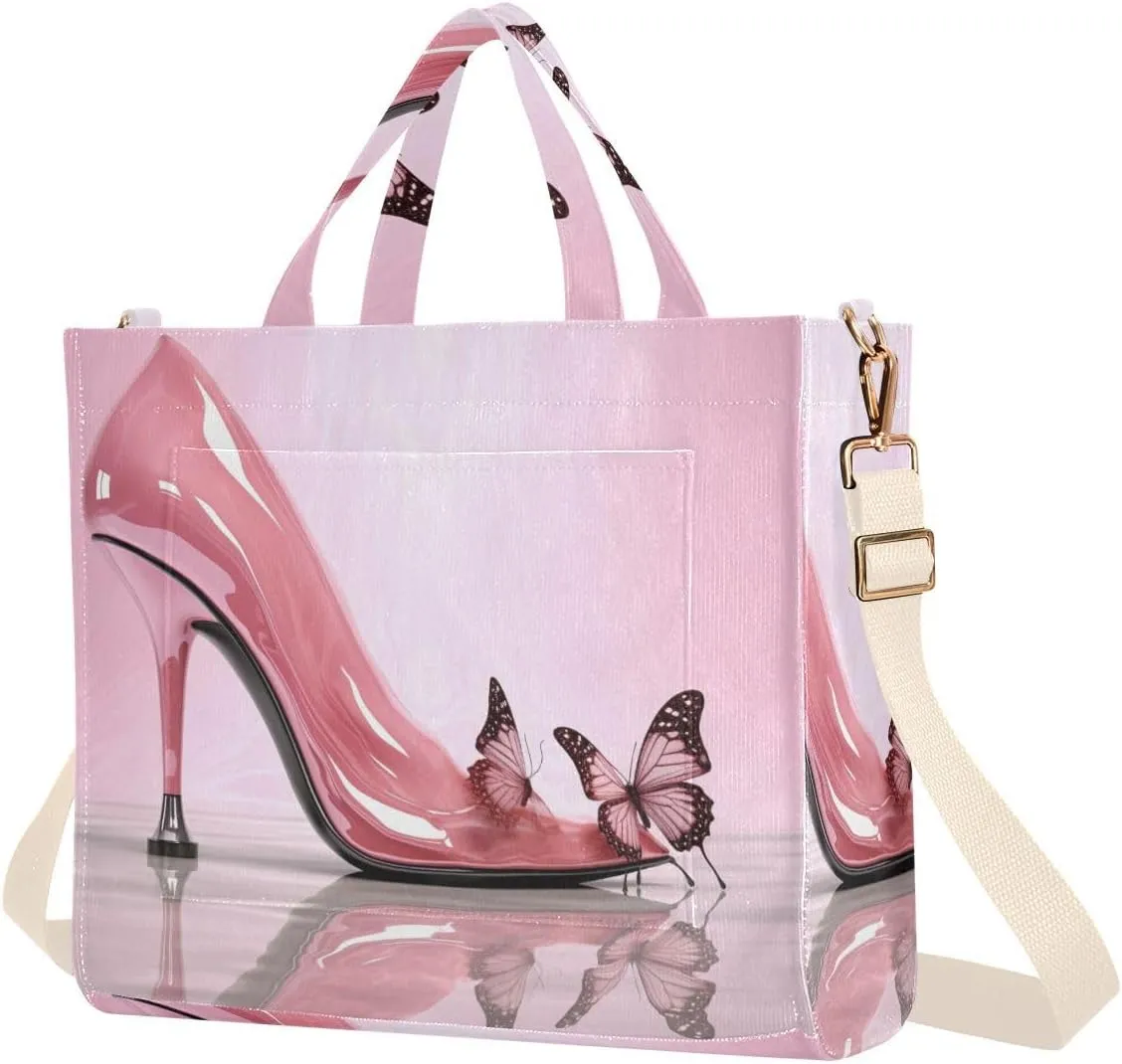 Kigai Pink High Heels Corduroy Tote Bag for Women Hobo Crossbody Bag Purse Stylish Shoulder Handbag Messenger Bags, S