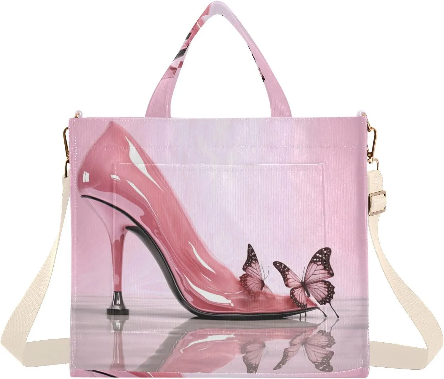Kigai Pink High Heels Corduroy Tote Bag for Women Hobo Crossbody Bag Purse Stylish Shoulder Handbag Messenger Bags, S