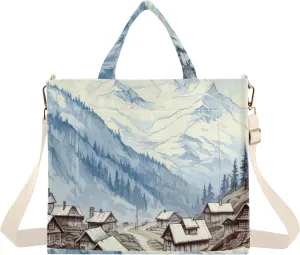 Kigai Tote Bag for Women Corduroy Tote Handbag with Zipper Shoulder Bag for Travel, Beach, Shopping, Vintage Villagers