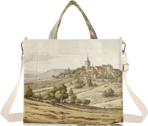 Kigai Tote Bag for Women Corduroy Tote Handbag with Zipper Shoulder Bag for Travel, Beach, Shopping, Vintage Villagers