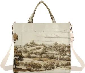 Kigai Tote Bag for Women Corduroy Tote Handbag with Zipper Shoulder Bag for Travel, Beach, Shopping, Vintage Villagers