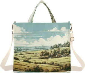 Kigai Tote Bag for Women Corduroy Tote Handbag with Zipper Shoulder Bag for Travel, Beach, Shopping, Vintage Villagers