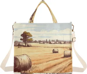 Kigai Tote Bag for Women Corduroy Tote Handbag with Zipper Shoulder Bag for Travel, Beach, Shopping, Vintage Villages