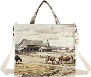 Kigai Tote Bag for Women Corduroy Tote Handbag with Zipper Shoulder Bag for Travel, Beach, Shopping, Vintage Villages