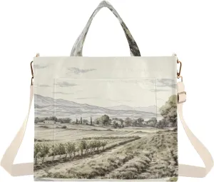 Kigai Tote Bag for Women Corduroy Tote Handbag with Zipper Shoulder Bag for Travel, Beach, Shopping, Vintage Villages