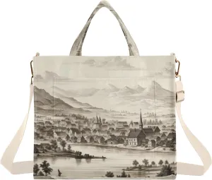 Kigai Tote Bag for Women Corduroy Tote Handbag with Zipper Shoulder Bag for Travel, Beach, Shopping, Vintage Villages