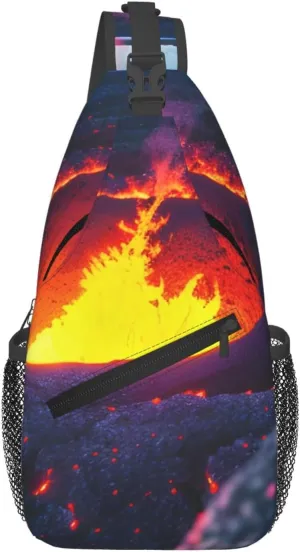 Kilauea Volcano Print Cross Chest Bag Diagonally Crossbody Shoulder Casual Fashion Travel Bag,Hiking Daypack