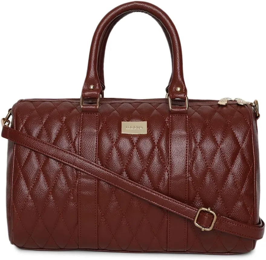 KLEIO Women's Large Quilted Tassel Hand Bag Sling Purse Medium Dark Brown