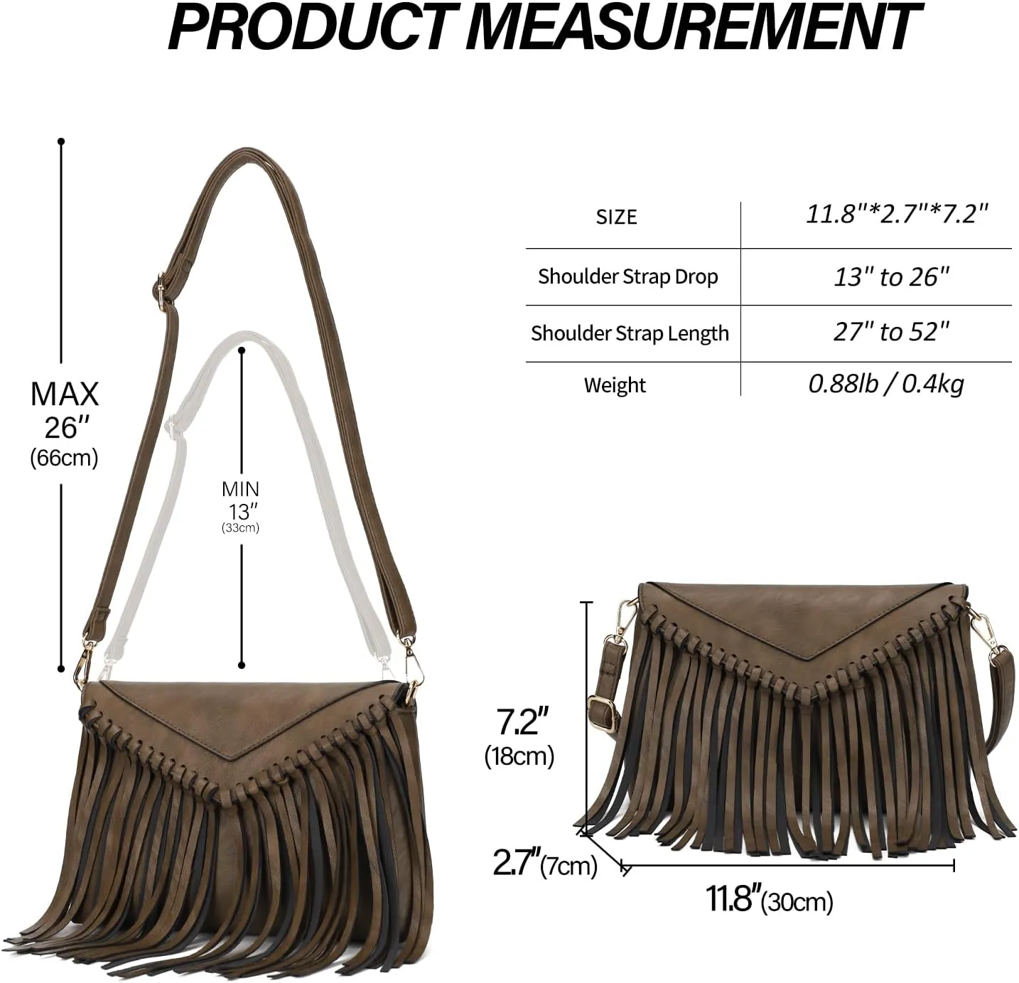 KouLi Buir Tassel Crossbody Purse for Women PU Leather Western Hobo Fringe Handbag Shoulder Bag