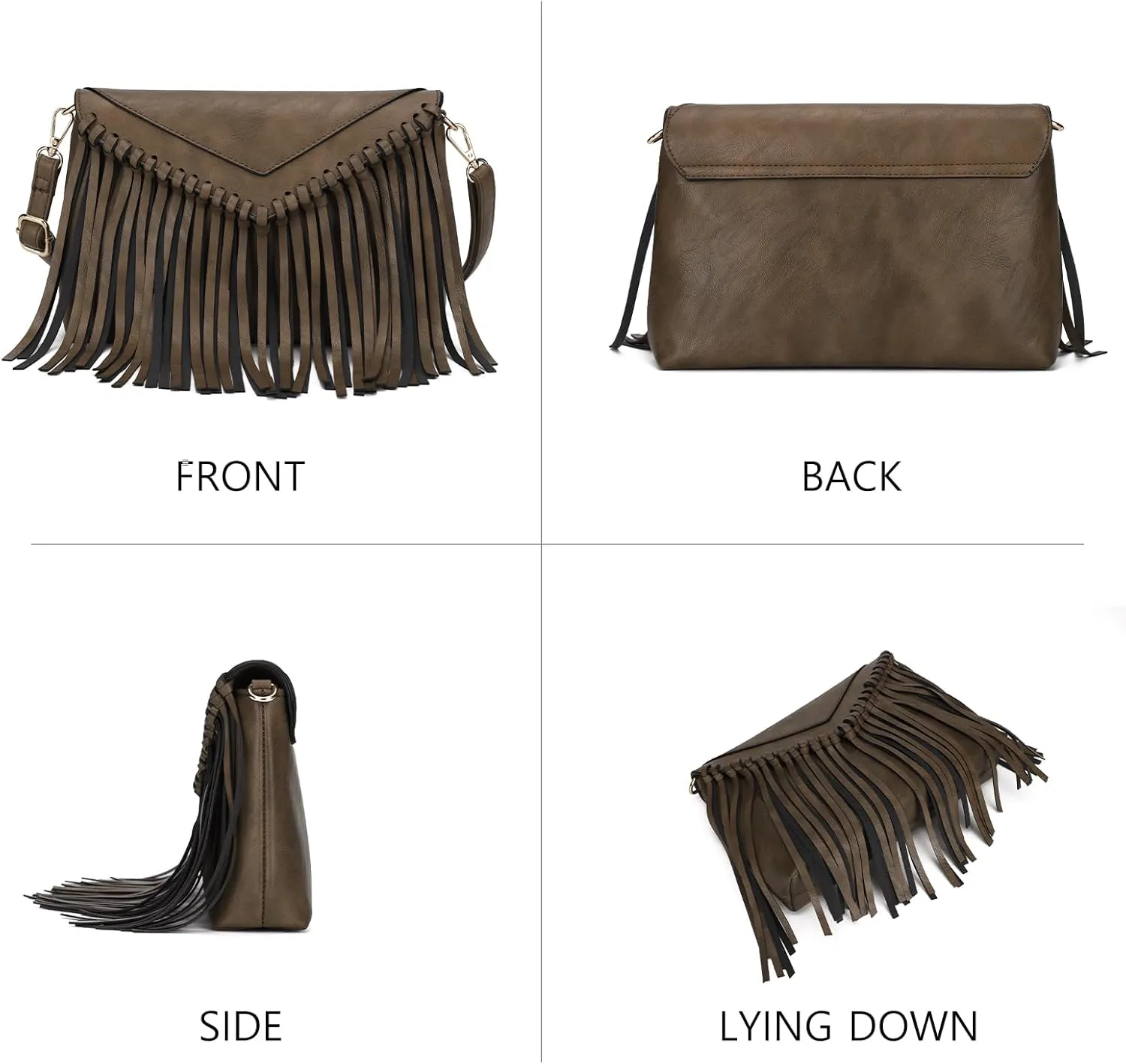 KouLi Buir Tassel Crossbody Purse for Women PU Leather Western Hobo Fringe Handbag Shoulder Bag