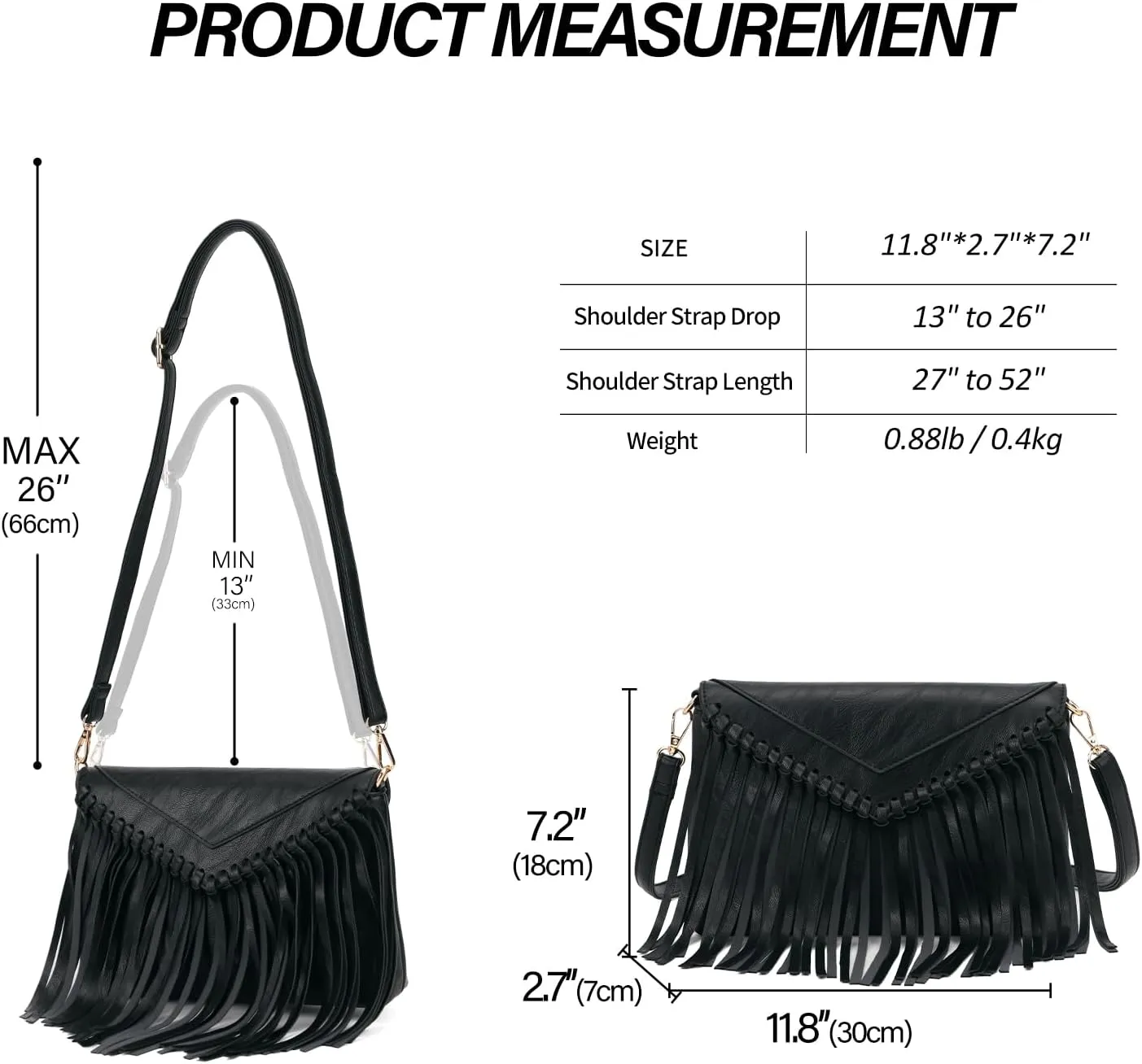KouLi Buir Tassel Crossbody Purse for Women PU Leather Western Hobo Fringe Handbag Shoulder Bag