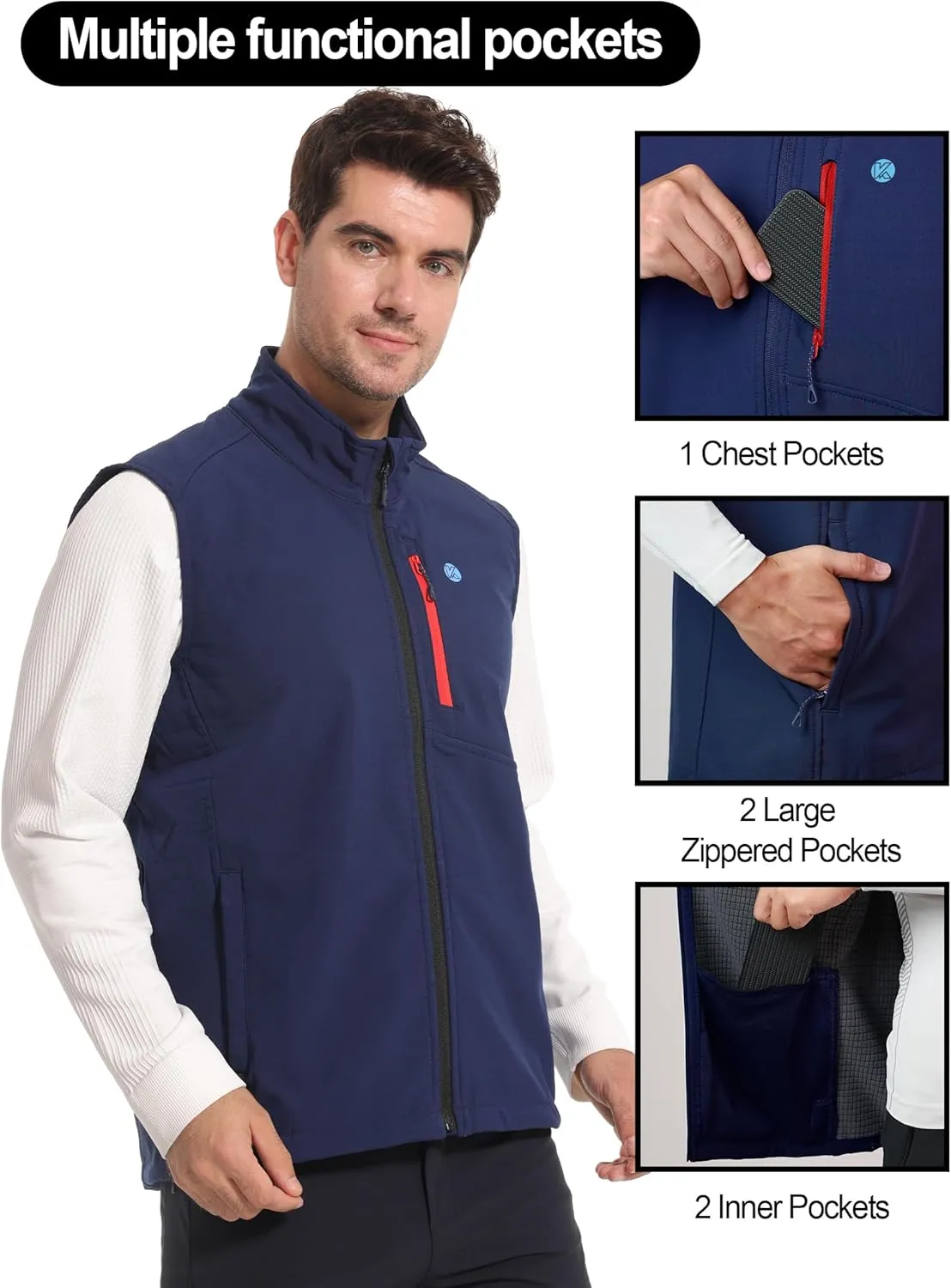 KUTOOK Men’s Softshell Sleeveless Jacket Winter Warm Fleece Outerwear Vests for Cycling Golf Hiking