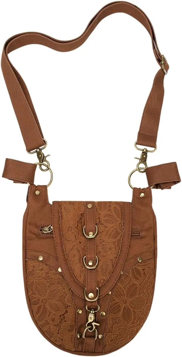 Lace Belt Pouch Renaissance Women, Steampunk Fashion Waist Pack Cotton Waist Bag Bag, Shoulder Bag, Crossbody Bag (Brown)