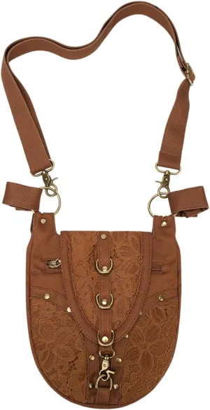 Lace Belt Pouch Renaissance Women, Steampunk Fashion Waist Pack Cotton Waist Bag Bag, Shoulder Bag, Crossbody Bag (Brown)