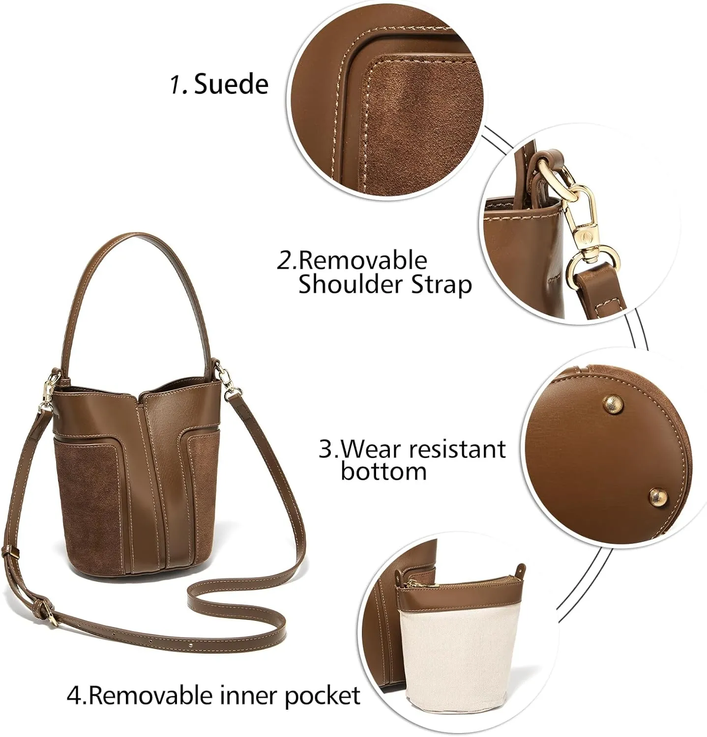 LAORENTOU Canvas Designer Shoulder Bag for Women, Bucket Crossbody Bag for Ladies, Large Capacity Tote Bag