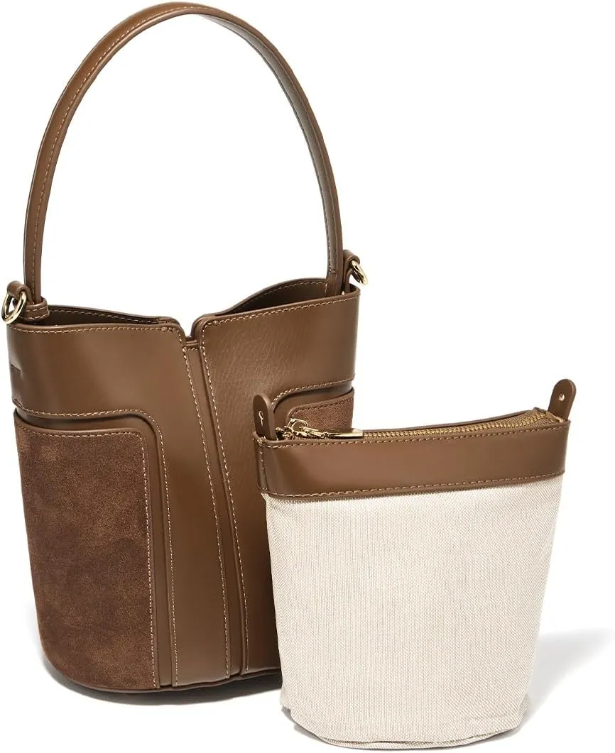 LAORENTOU Canvas Designer Shoulder Bag for Women, Bucket Crossbody Bag for Ladies, Large Capacity Tote Bag