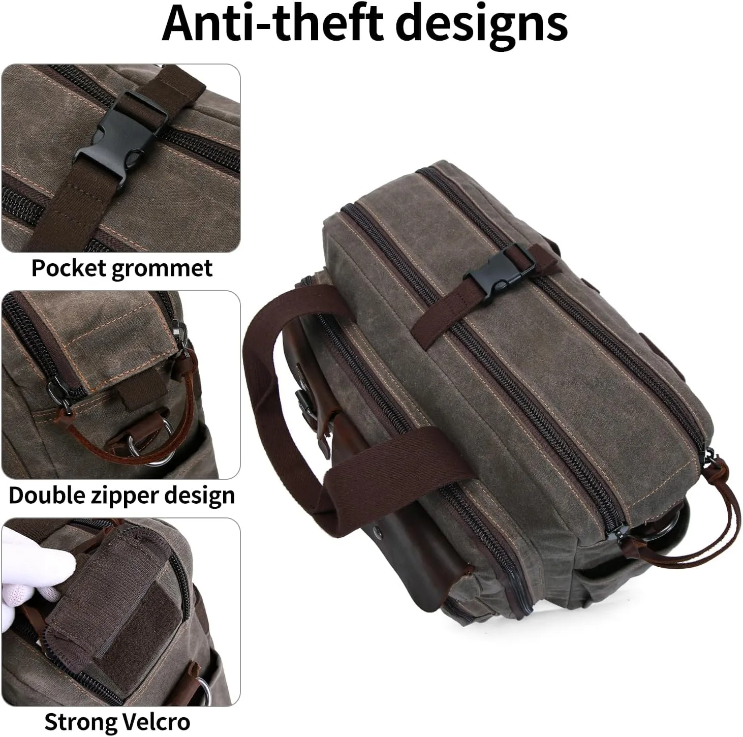Laptop Bag Briefcase 17.3 Inch Messenger Bag for Men Waxed Canvas Office Carrying Shoulder Bag for Work Business