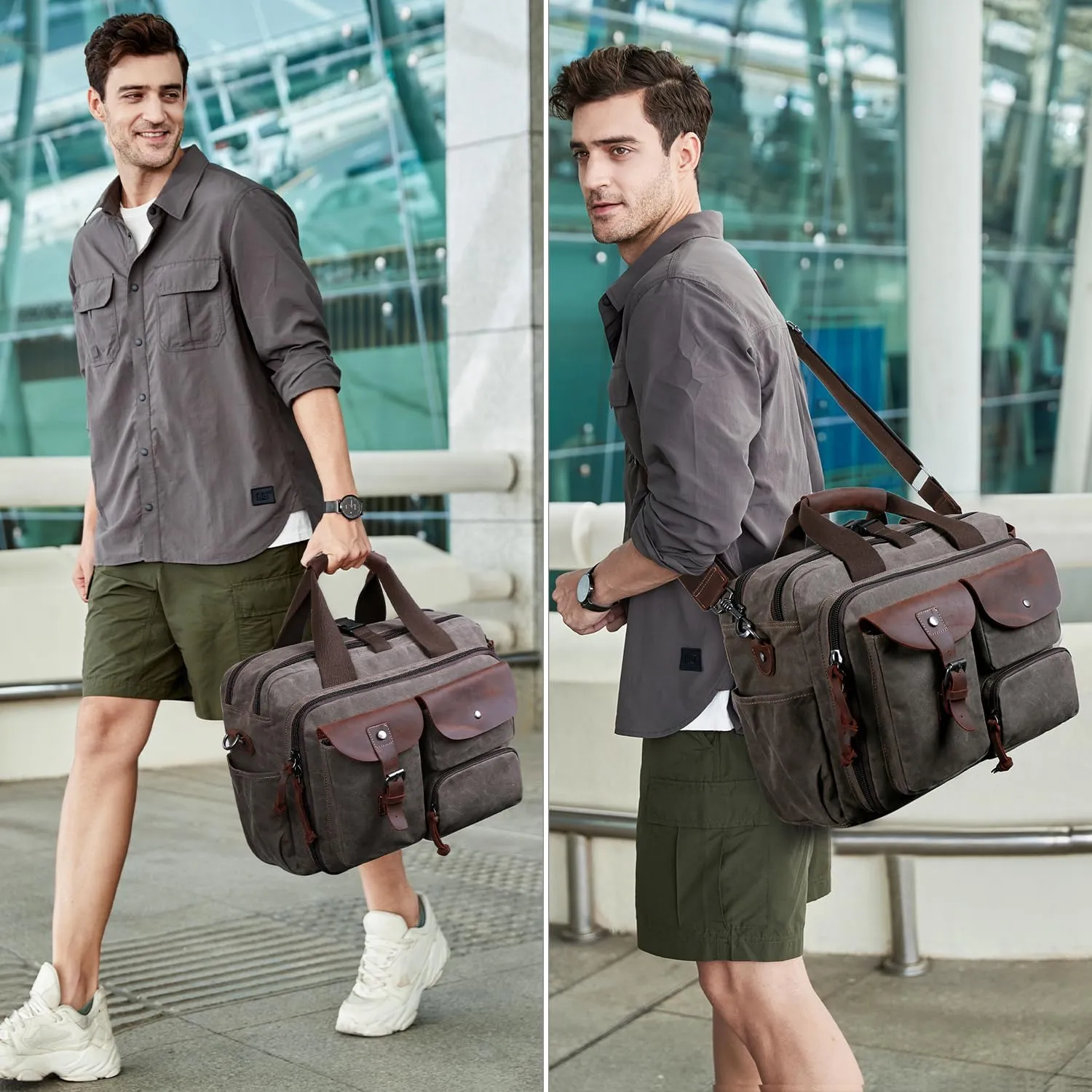 Laptop Bag Briefcase 17.3 Inch Messenger Bag for Men Waxed Canvas Office Carrying Shoulder Bag for Work Business