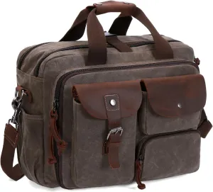 Laptop Bag Briefcase 17.3 Inch Messenger Bag for Men Waxed Canvas Office Carrying Shoulder Bag for Work Business