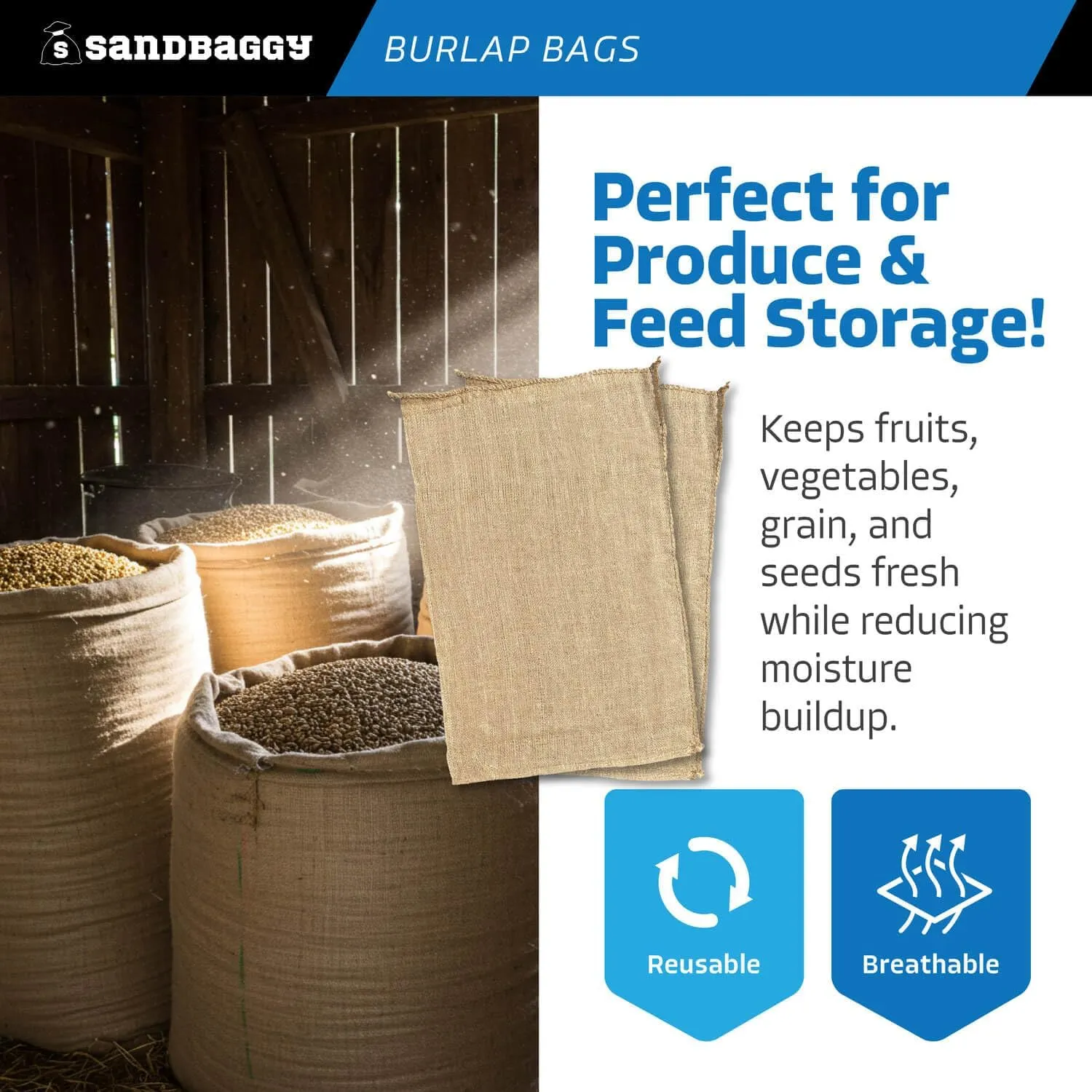 Large Burlap Bags 18" x 30" - Burlap Bags for Planting/Gardening, Plant Covers by Sandbaggy (Pack of 50)