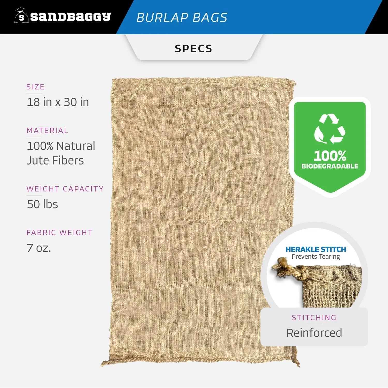 Large Burlap Bags 18" x 30" - Burlap Bags for Planting/Gardening, Plant Covers by Sandbaggy (Pack of 50)