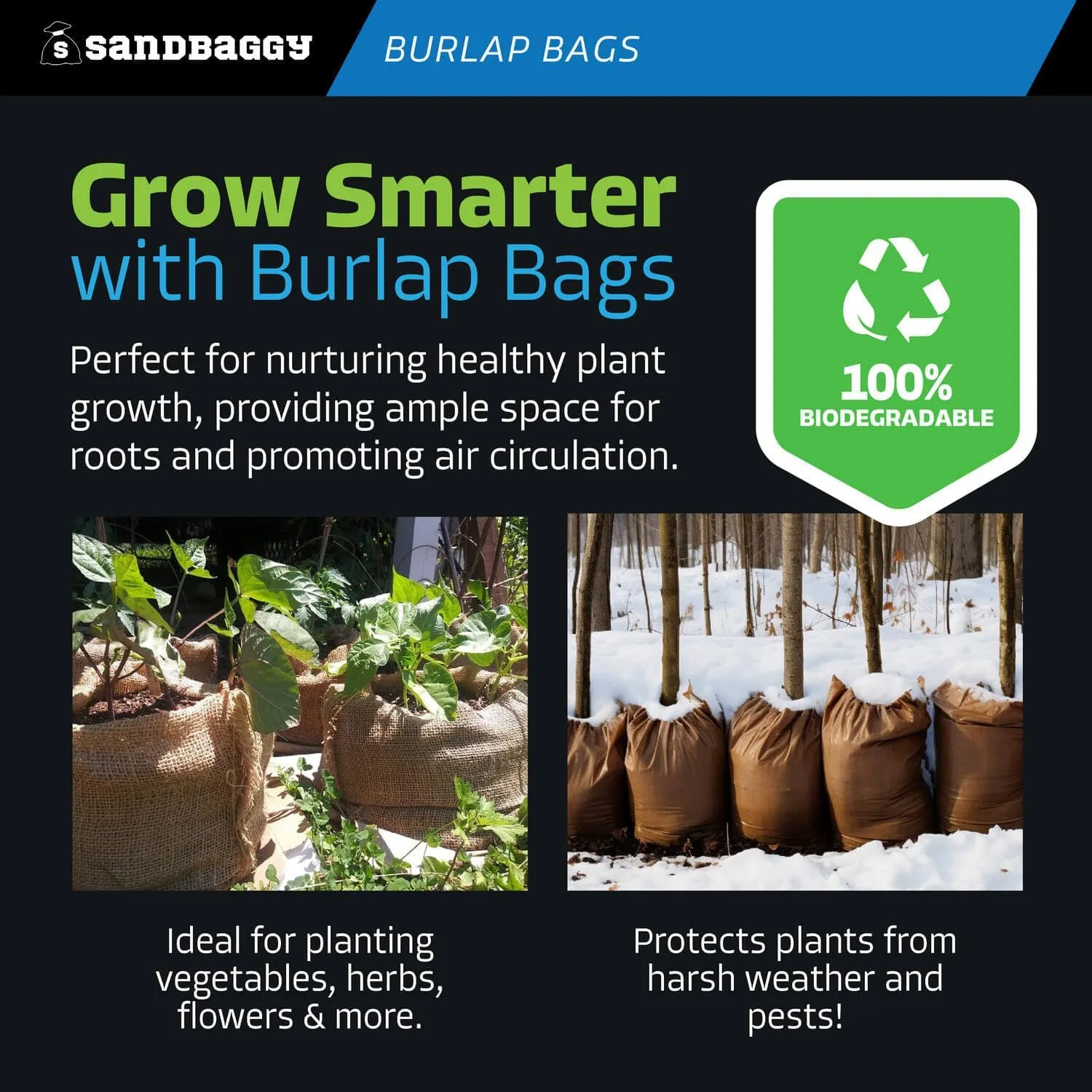 Large Burlap Bags 18" x 30" - Burlap Bags for Planting/Gardening, Plant Covers by Sandbaggy (Pack of 50)