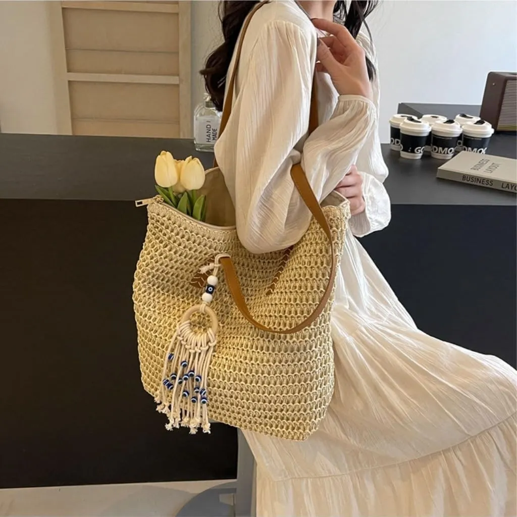 Large capacity Bag Bohemian - style Straw Handbag with Tassels: Embrace Free Time Ladies shoulder Bag