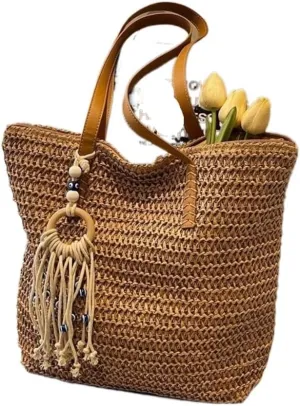 Large capacity Bag Bohemian - style Straw Handbag with Tassels: Embrace Free Time Ladies shoulder Bag