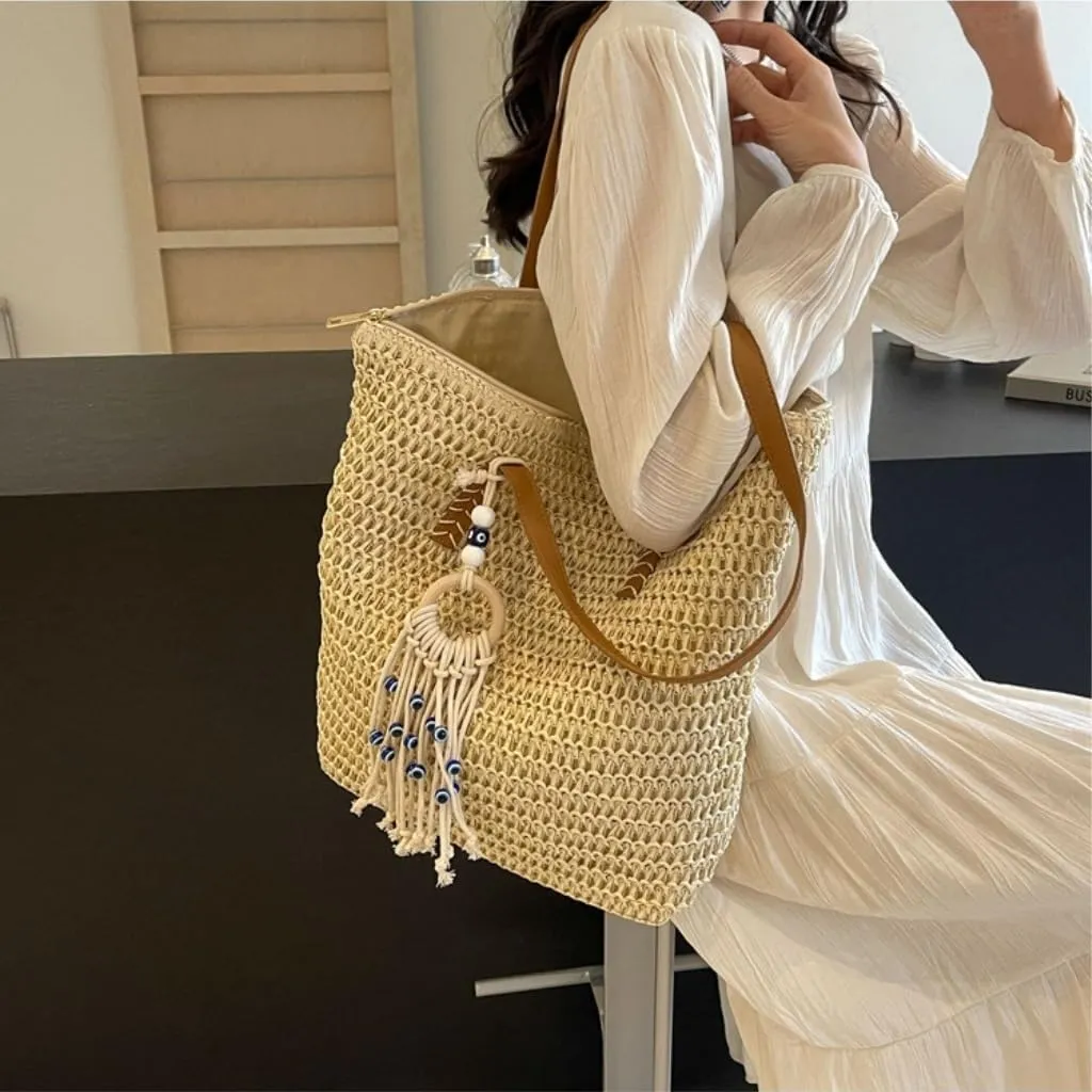 Large capacity Bag Bohemian - style Straw Handbag with Tassels: Embrace Free Time Ladies shoulder Bag