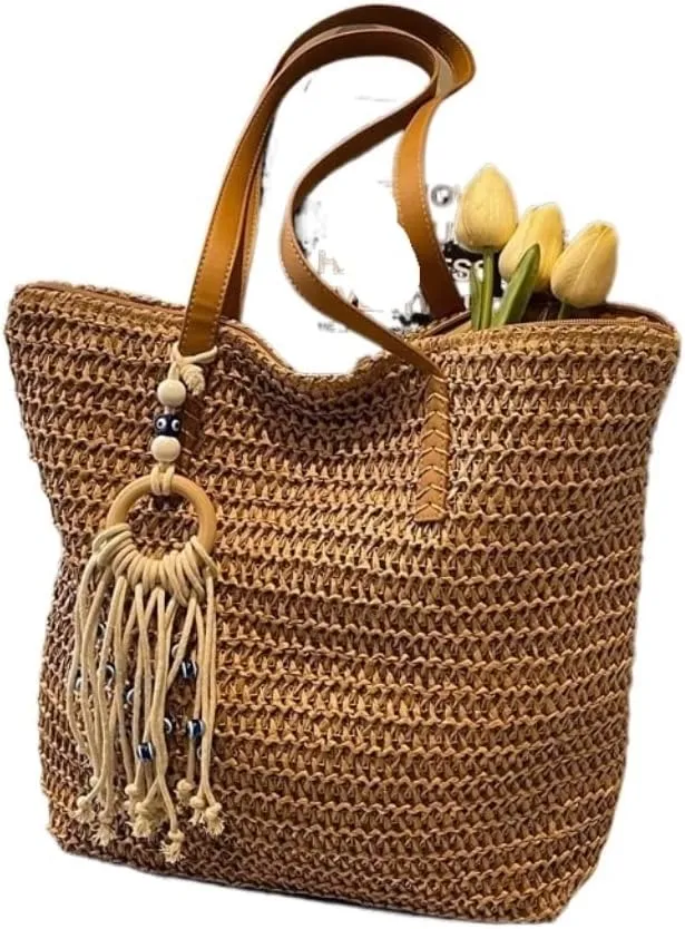 Large capacity Bag Bohemian - style Straw Handbag with Tassels: Embrace Free Time Ladies shoulder Bag