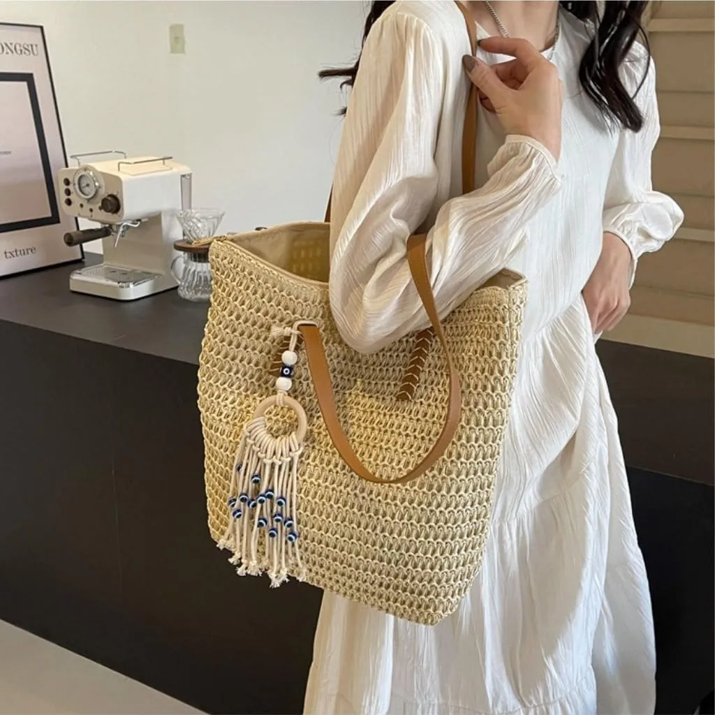 Large capacity Bag Bohemian - style Straw Handbag with Tassels: Embrace Free Time Ladies shoulder Bag