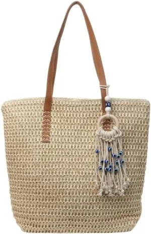 Large capacity Bag Bohemian - style Straw Handbag with Tassels: Embrace Free Time Ladies shoulder Bag