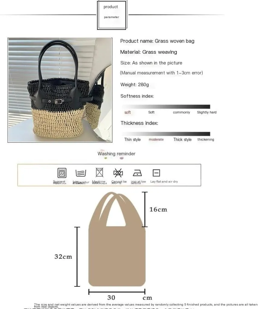Large capacity Bag Fashionable Patchwork Straw Bucket Bag: Deduce a New Casual Style Ladies shoulder Bag