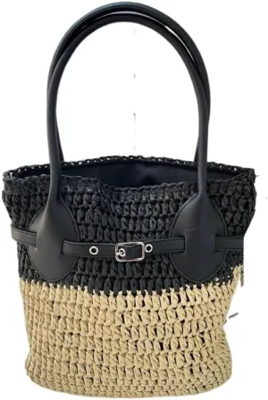 Large capacity Bag Fashionable Patchwork Straw Bucket Bag: Deduce a New Casual Style Ladies shoulder Bag