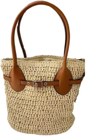 Large capacity Bag Fashionable Patchwork Straw Bucket Bag: Deduce a New Casual Style Ladies shoulder Bag
