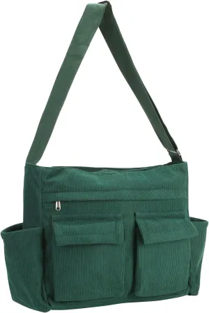Large Corduroy Tote Bag for School 15.6 Inch Laptop Women Messenger Crossbody Bag