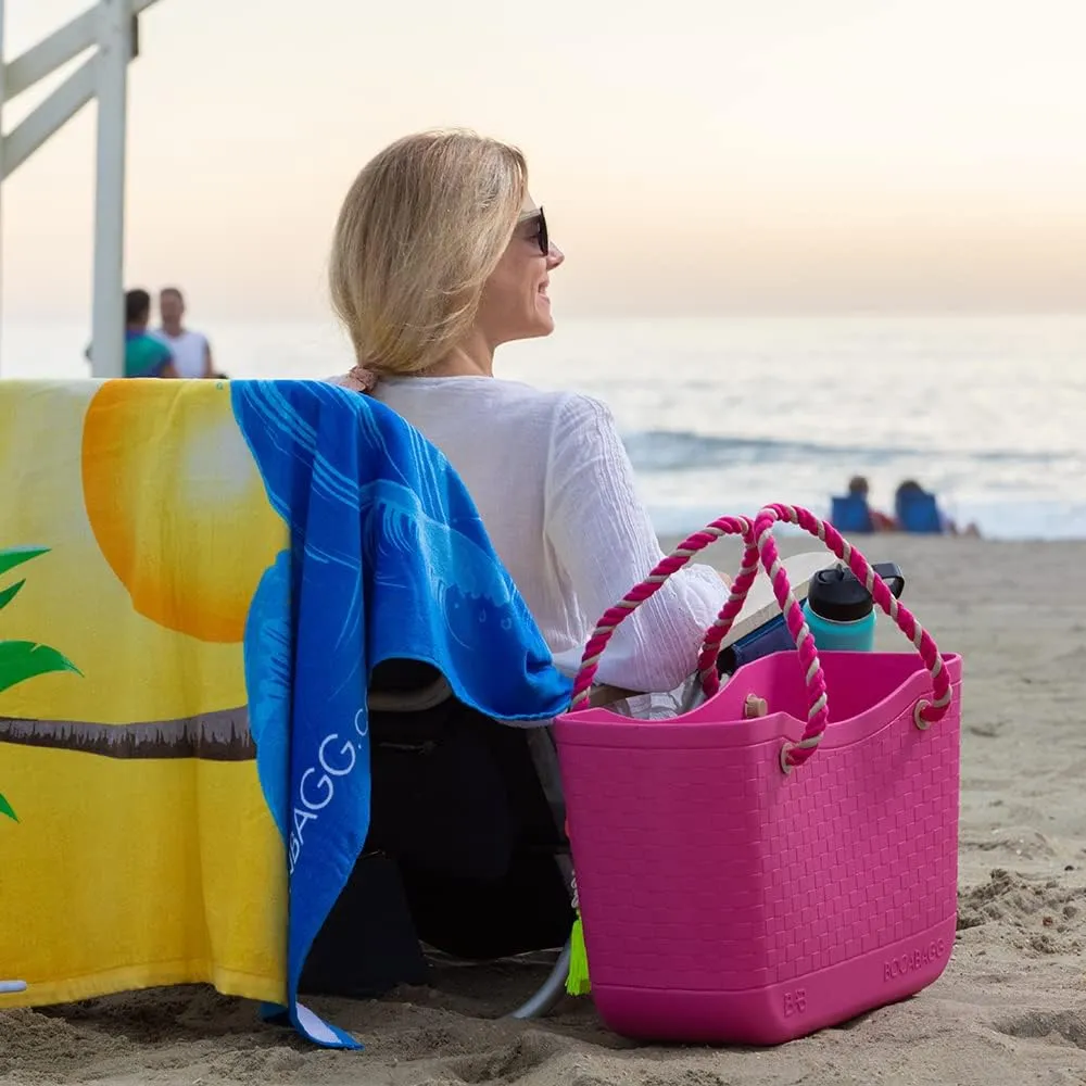 Large Open Rubber Tote Bag, Washable Beach Bags Waterproof Sandproof, Portable Outdoor Tote for Sports Gym & Pool