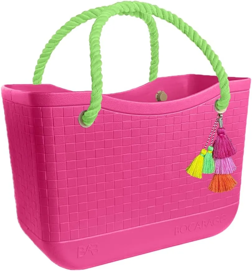 Large Open Rubber Tote Bag, Washable Beach Bags Waterproof Sandproof, Portable Outdoor Tote for Sports Gym & Pool