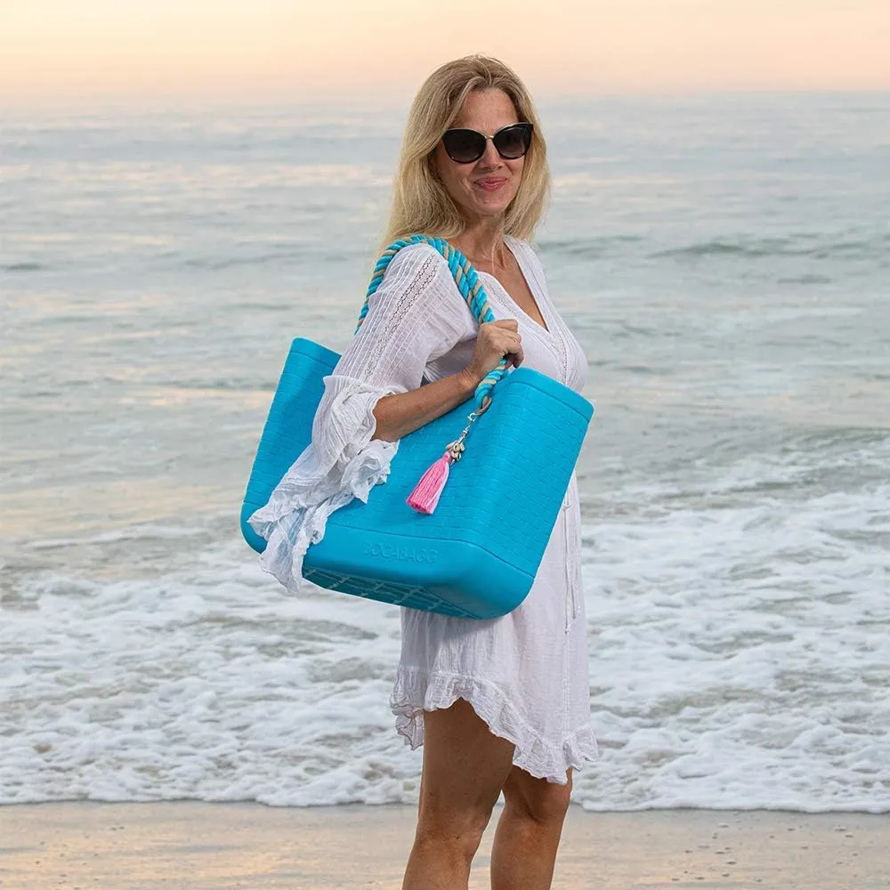 Large Open Rubber Tote Bag, Washable Beach Bags Waterproof Sandproof, Portable Outdoor Tote for Sports Gym & Pool